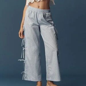 Lisa Says Gah Evelyn Tie Blue Striped Wide Leg Pants
